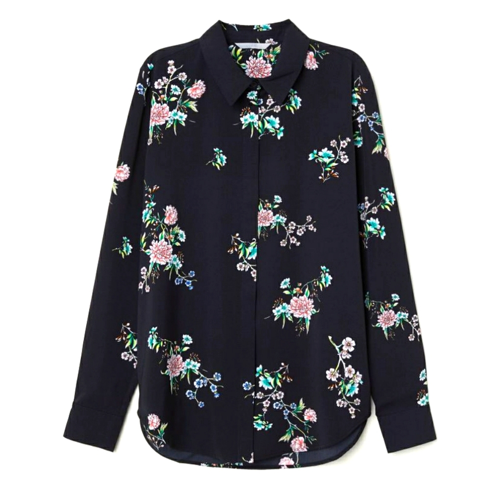 H&M Silky Long-Sleeve Button-Down Floral Blouse, 2 - Picture 1 of 9